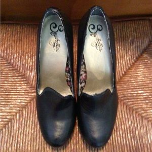 Black Leather Wedge Slip Ons